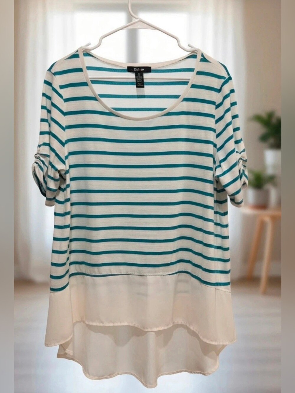 Style & Co. Teal and White Striped Layered Tunic